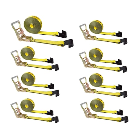 Tie 4 Safe 2" x 30' Ratchet Tie Downs w/ Flat Hooks, WLL, 3,333 lbs., PK8 RT04C-530-M11N-Y-8
